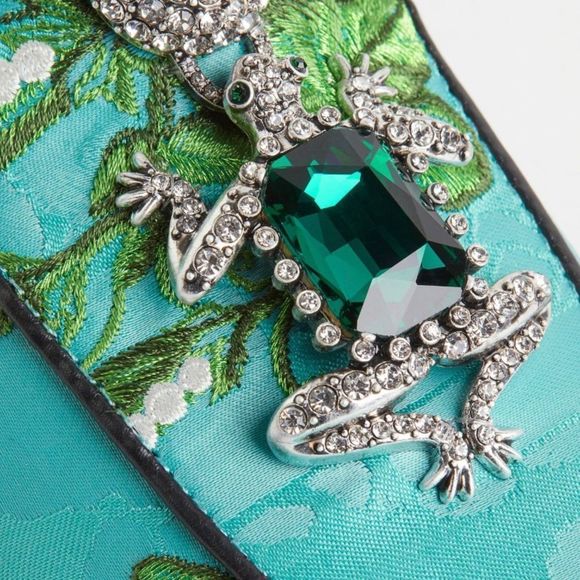 IRIS APFEL for H&M Turquoise Embellished Brocade Slippers Loafers - Picture 2 of 7